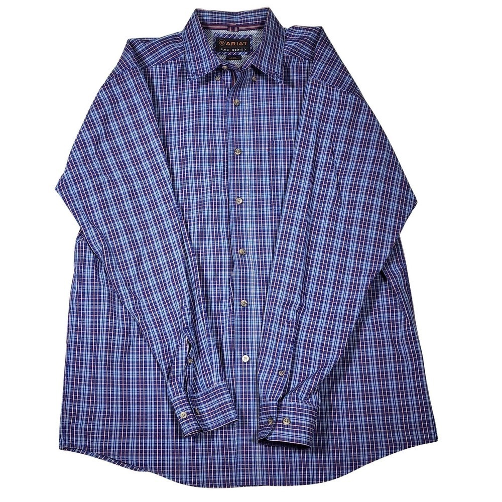 Ariat Pro Series Blue Plaid Western Shirt Mens Large Mesh Back Button Down
